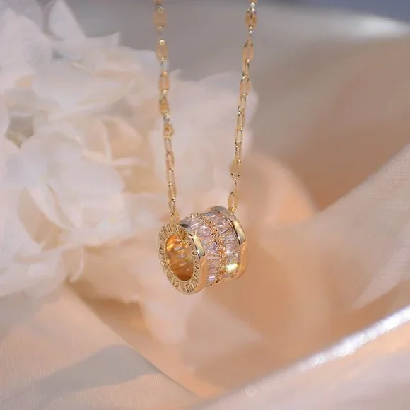 NEW 14K Gold Plated Baguette Diamond Geometric Pendant Necklace - Picture 4 of 8